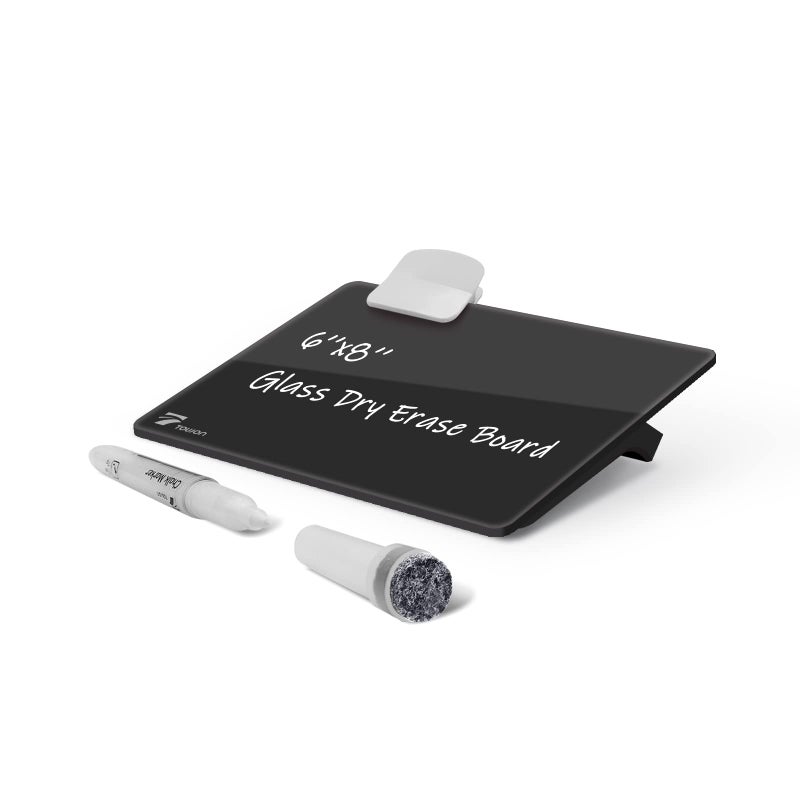 TOWON Desk Whiteboard Glass  Desktop White Board Dry Erase  Office Desk Supplies  Stenography Artifact for Office Home Schooling  8x6 Inches  Black - Image 1
